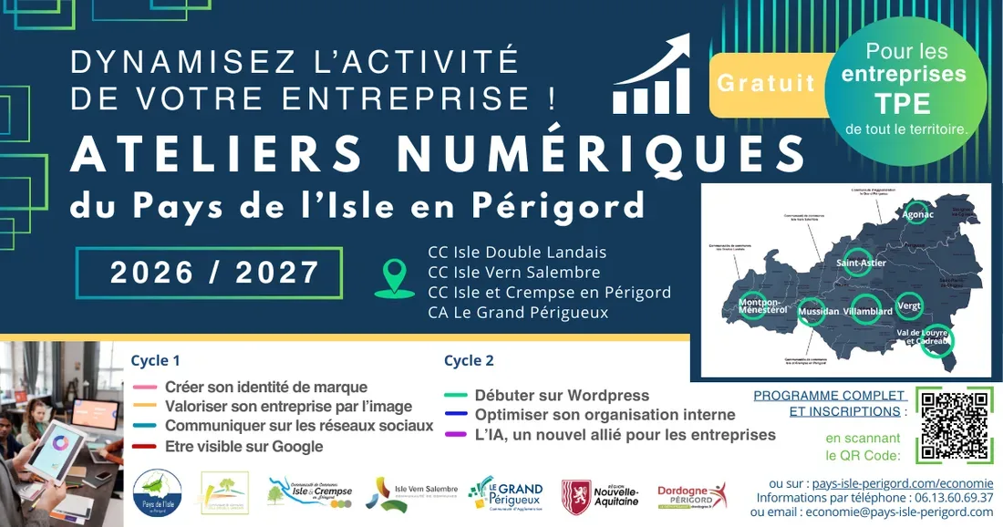 Affiche du programme 2026-2027 des ateliers numériques du Pays de l'Isle en Périgord
